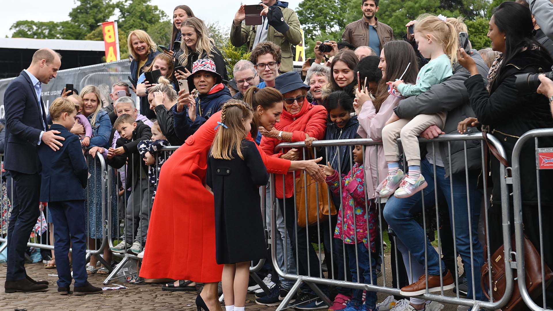 The Duke and Duchess of Cambridge, Prince George and Princess Charlotte meet well wishers during their visit to Cardiff Castle to meet performers and crew involved in the Platinum Jubilee Celebration Concert taking place in the castle grounds later in the afternoon, as members of the royal family visit the nations of the UK to celebrate Queen Elizabeth II's Platinum Jubilee. Picture date: Saturday June 4, 2022.