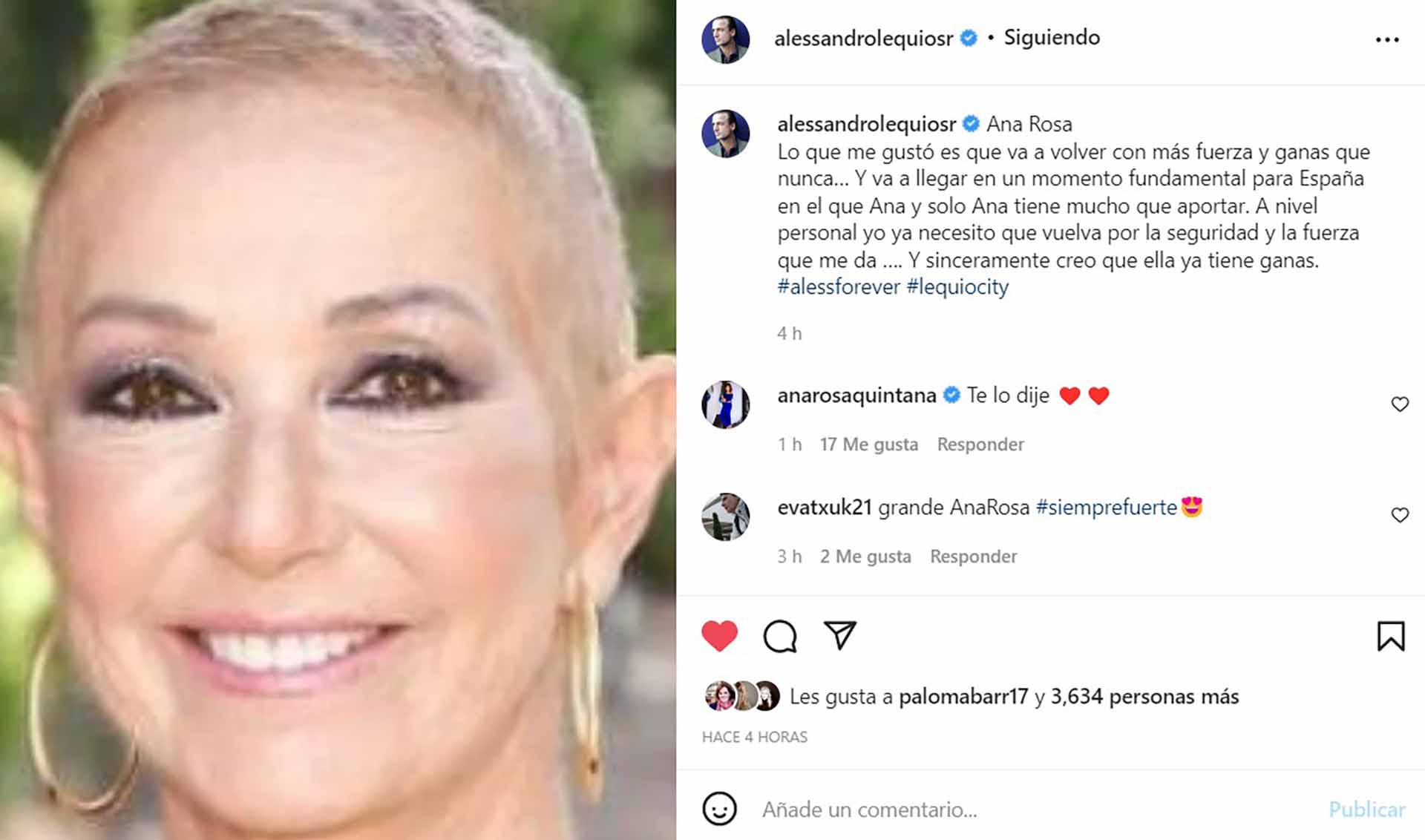 La emotiva carta de Alessandro Lequio a Ana Rosa Quintana: "Necesito que vuelva"