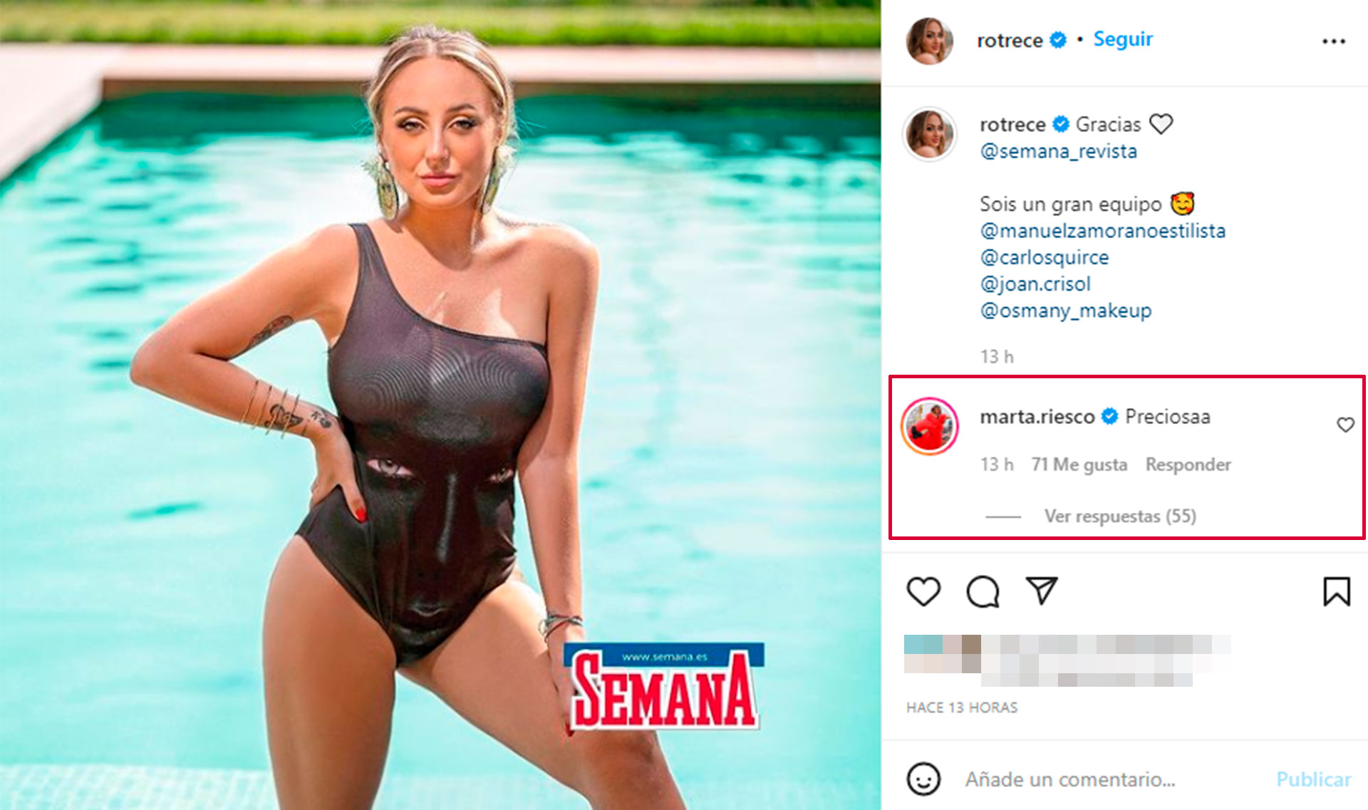 Marta Riesco reacciona a las fotos de Rocío Flores en SEMANA