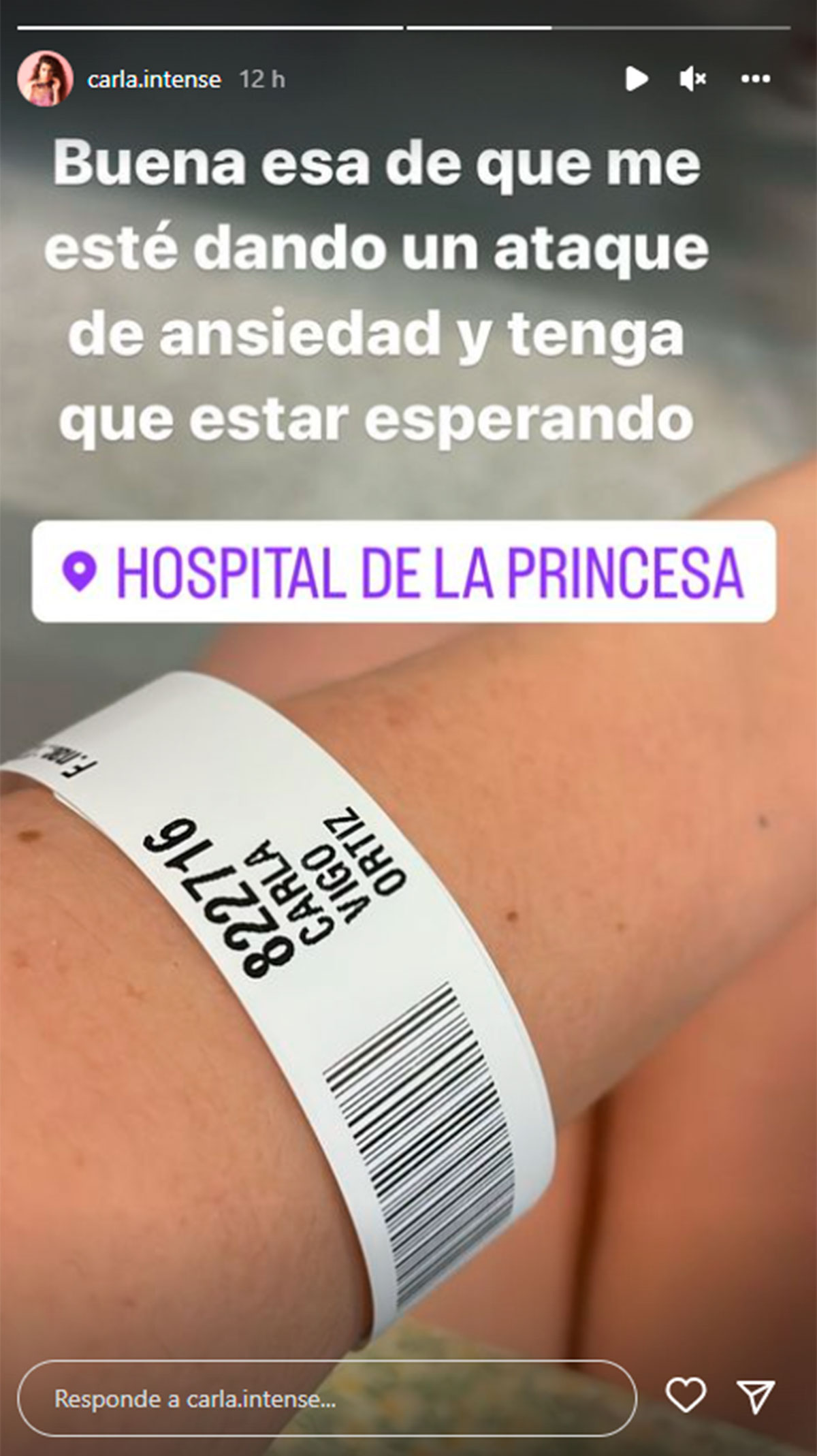 Carla Vigo, ingresada en el hospital muy enfadada por un ataque de ansiedad