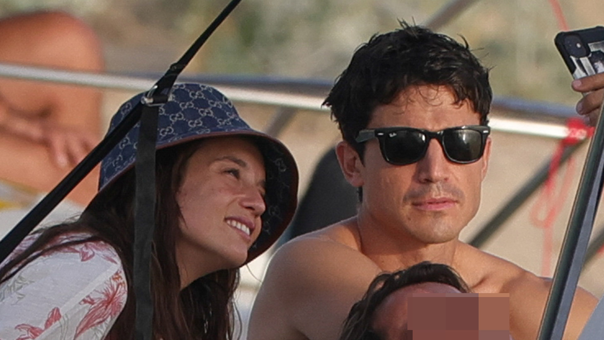 UActors Alex GonzÃ¡lez and Maria Pedraza with male friend on holidays in Ibiza, July 05 2022.