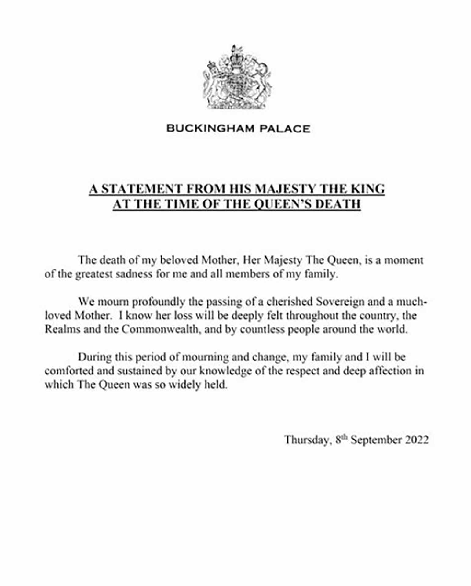 Carlos de Inglaterra anuncia la muerte de Isabel II: su primer comunicado como rey Carlos III