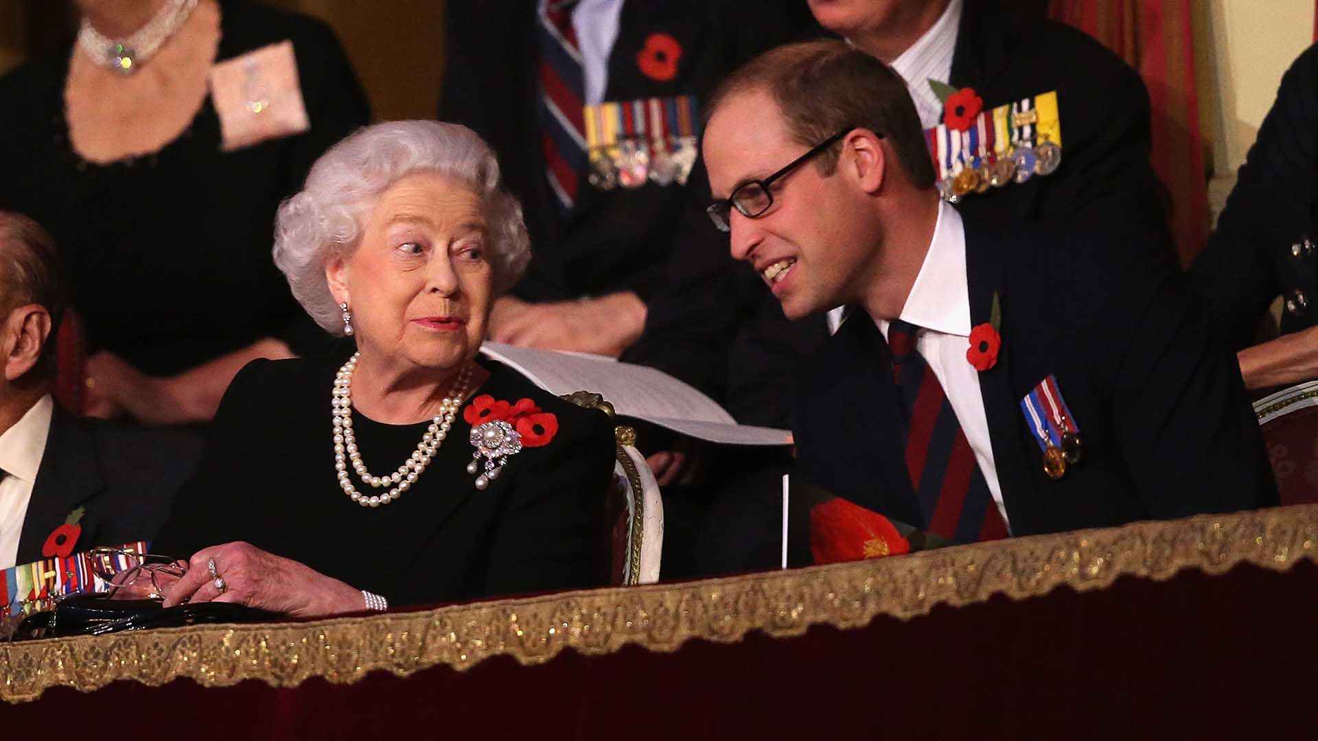 Queen Elizabeth II and Prince William, Duke of Cambridge at the annual Royal British Legion Festival of Remembrance in London