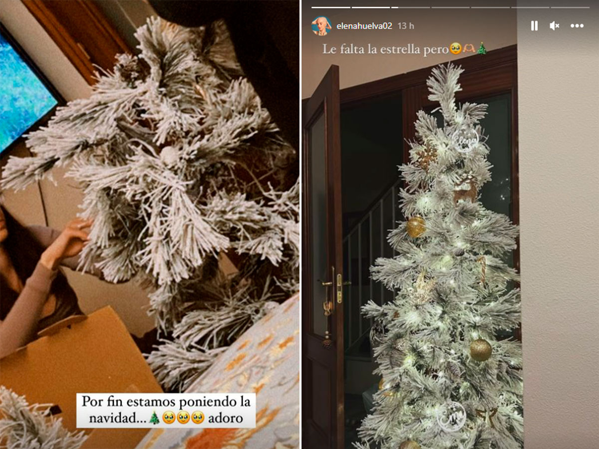 Elena Huelva monta el árbol de Navidad en casa tras recibir el alta hospitalaria