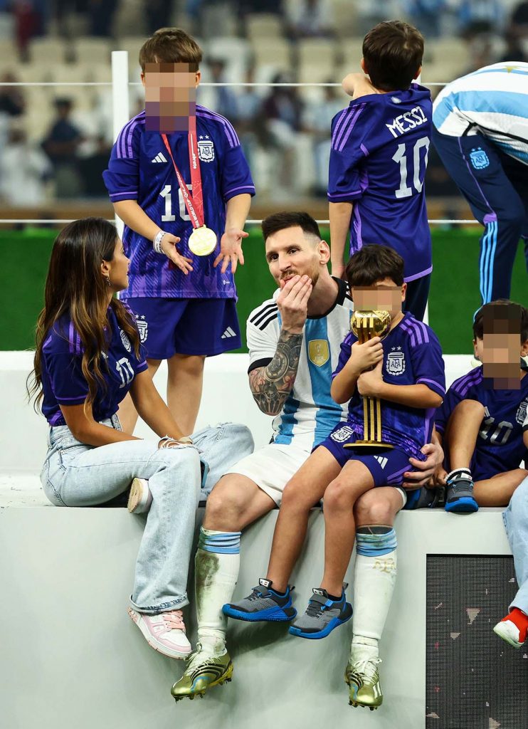 Mandatory Credit: Photo by Kieran McManus/Shutterstock (13670809ho) Lionel Messi of Argentina celebrates with his family after winning the World Cup Argentina v France, FIFA World Cup 2022, Final, Football, Lusail Stadium, Al Daayen, Qatar - 18 Dec 2022