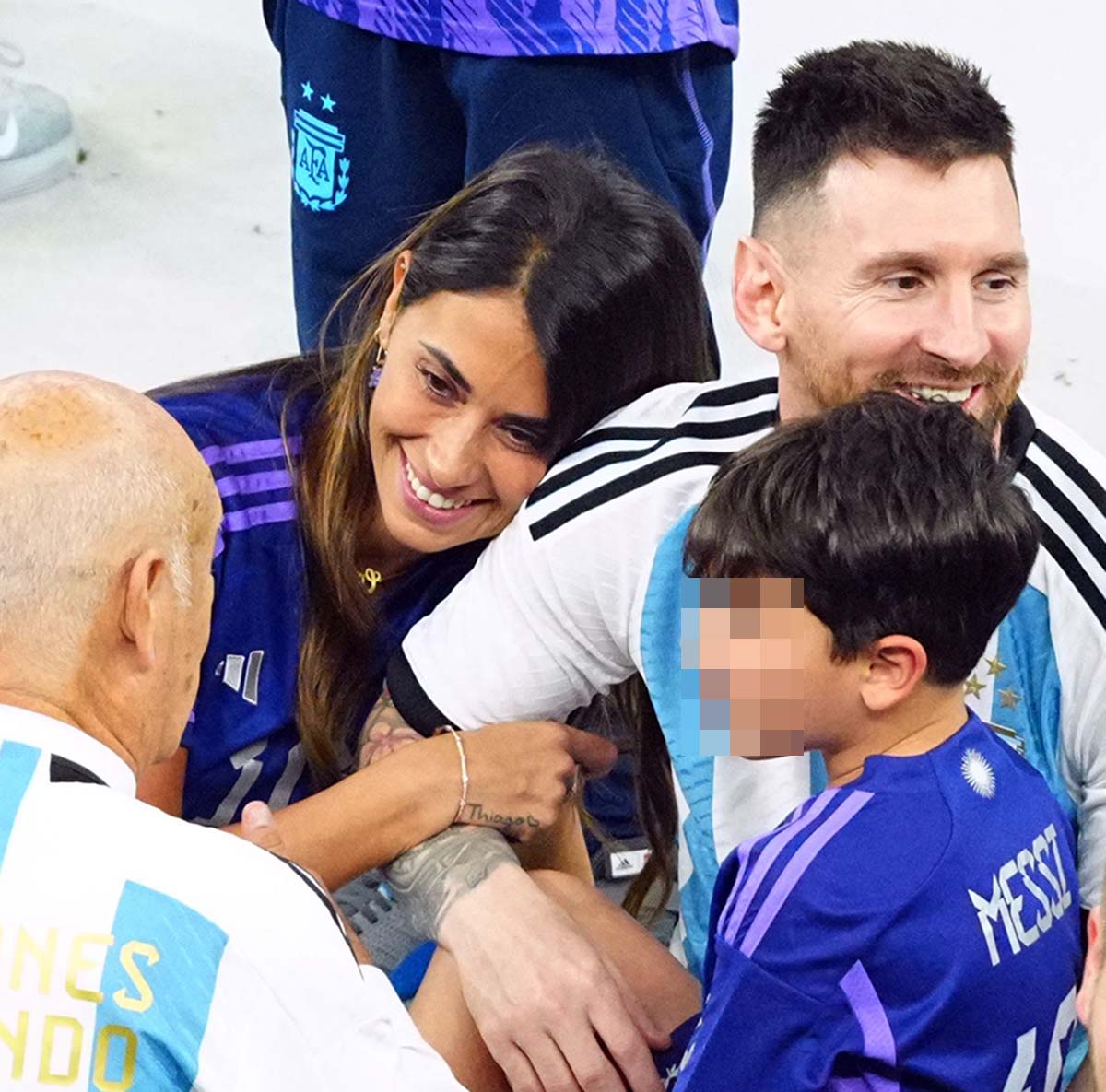 Editorial Use Only Lionel Messi of Argentina celebrates with his wife and children Argentina v France, FIFA World Cup 2022, Final, Football, Lusail Stadium, Al Daayen, Qatar - 18 Dec 2022