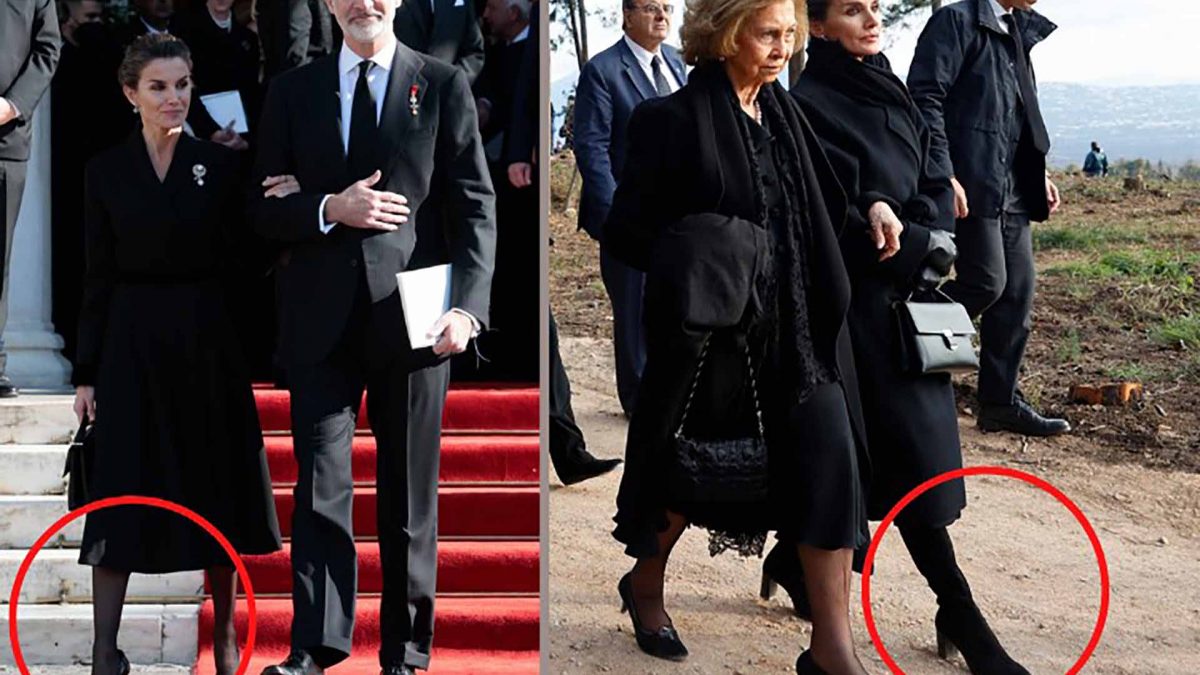 La Reina Letizia y la Infanta Elena se cambian de zapatos en el último adiós a Constantino de Grecia