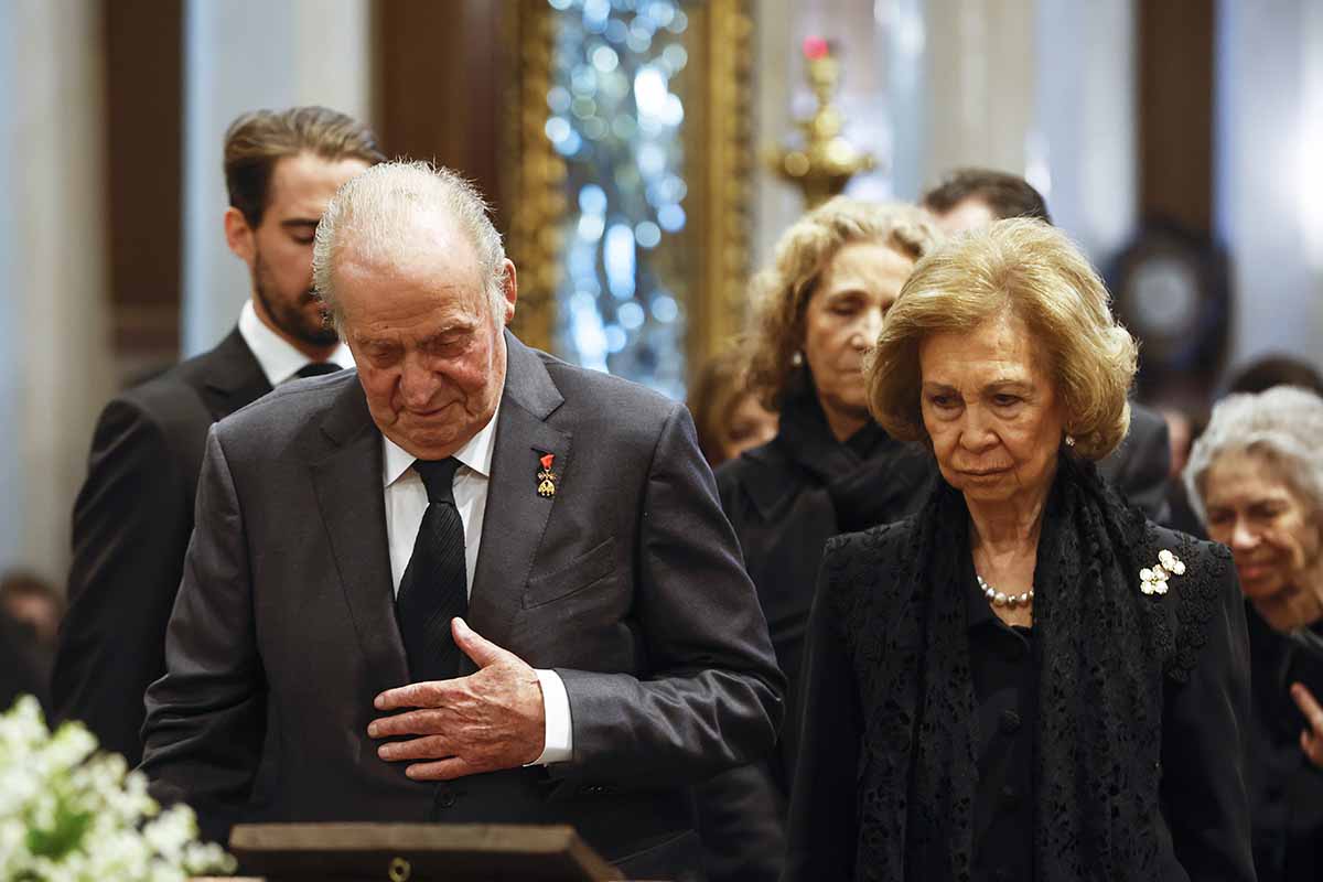 Former Spanish King Juan Carlos and former Queen Sofia attend the funeral service of former King of Greece Constantine II in the Metropolitan Cathedral of Athens, Greece, January 16, 2023
