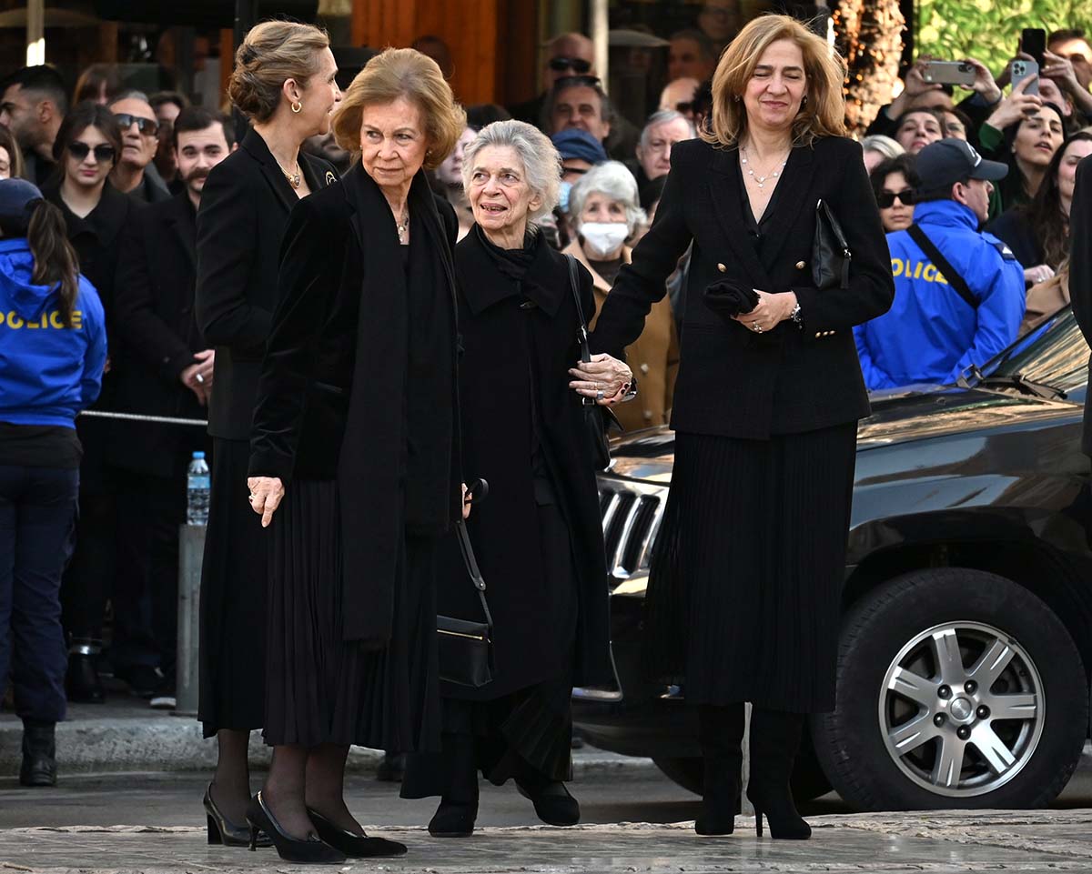 Sofia of Spain,Infanta Cristina of Spain,Infanta Elena,Duchess of Lugo,Princess Irene of Greece and Denmark Queen Sofia arrive with her daughters and Princess Irene at Mitropolis Church in Athens for the 40 day after dead of King Constantine of Greece ceremony. Pictured: Sofia of Spain,Infanta Cristina of Spain,Infanta Elena,Duchess of Lugo,Princess Irene of Greece and Denmark Ref: SPL5523527 180223 NON-EXCLUSIVE Picture by: SplashNews.com Splash News and Pictures USA: +1 310-525-5808