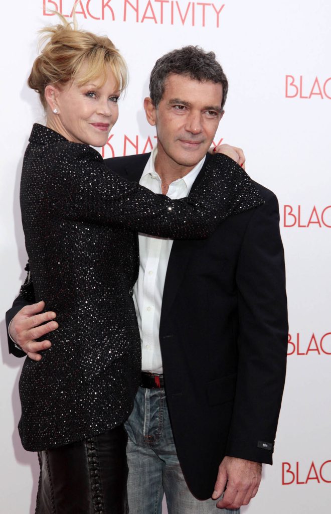 Actors Melanie Griffith and Antonio Banderas attend the "Black Nativity" premiere on Monday, Nov. 18, 2013, in New York.