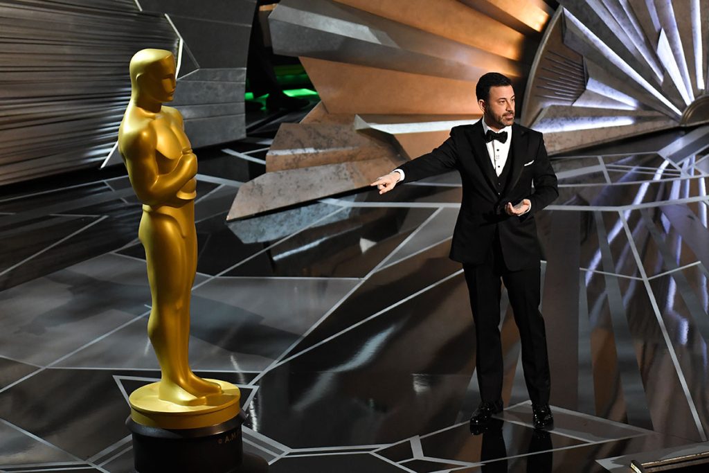Host Jimmy Kimmel speaks at the 90th Academy Awards ( Oscars ) on Sunday, March 4, 2018, in Los Angeles.