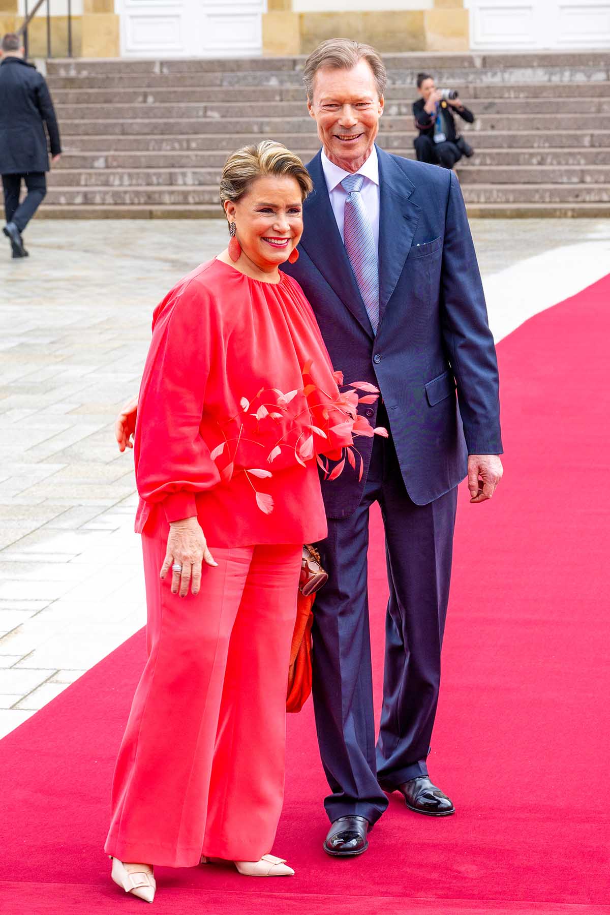 Grand Duchess Maria Teresa of Luxembourg,Grand Duke Henri of Luxembourg Luxembourg Royals attending the wedding of Princess Alexandra of Luxembourg and Mr. Nicolas Bagory at the Town Hall at Place Guillaume II and the reception at the Grand Ducal Palace in Luxembourg.