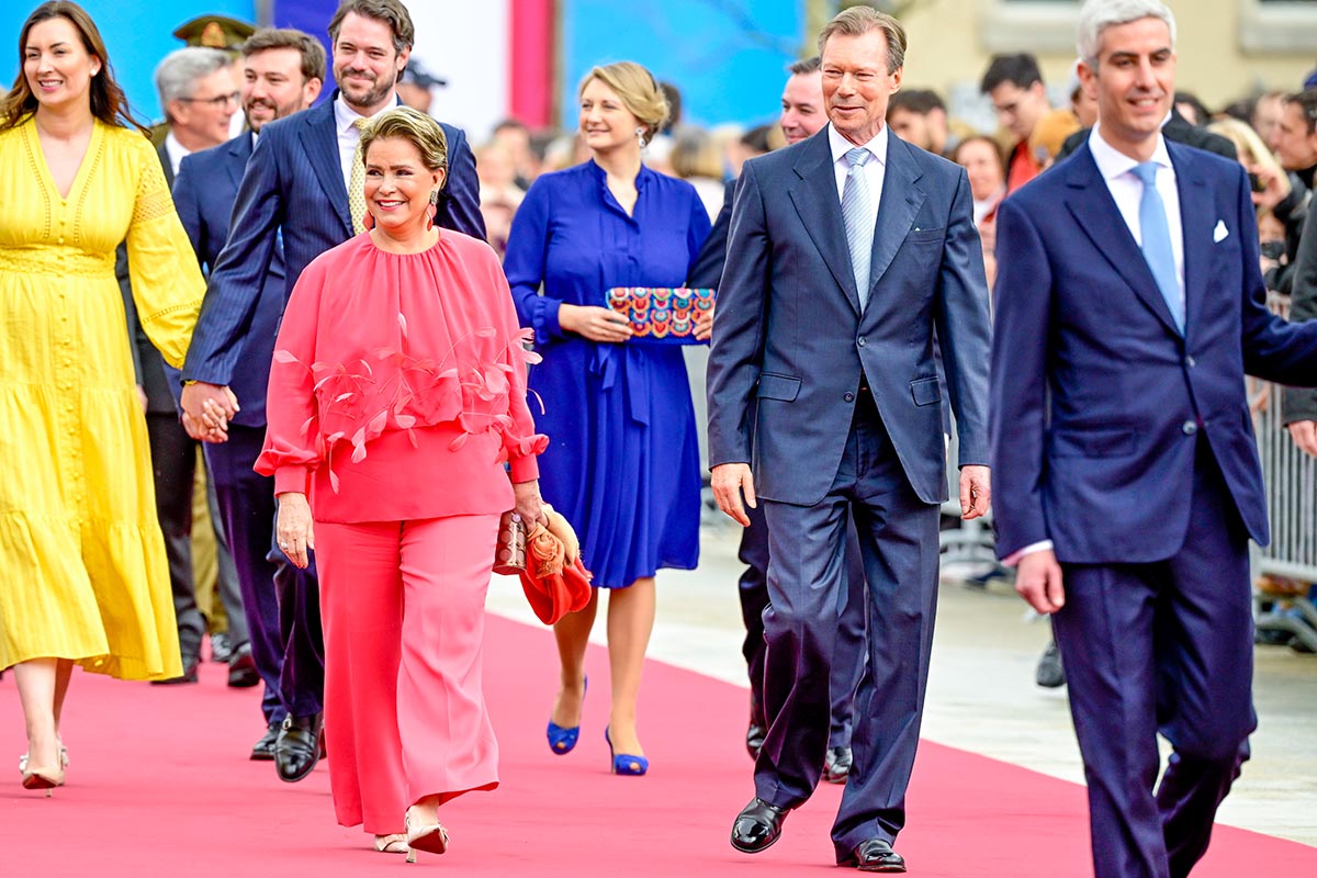 Grand Duchess Maria Teresa of Luxembourg,Grand Duke Henri of Luxembourg,Mr Nicholas Bagory Luxembourg Royals attending the wedding of Princess Alexandra of Luxembourg and Mr. Nicolas Bagory at the Town Hall at Place Guillaume II and the reception at the Grand Ducal Palace in Luxembourg.