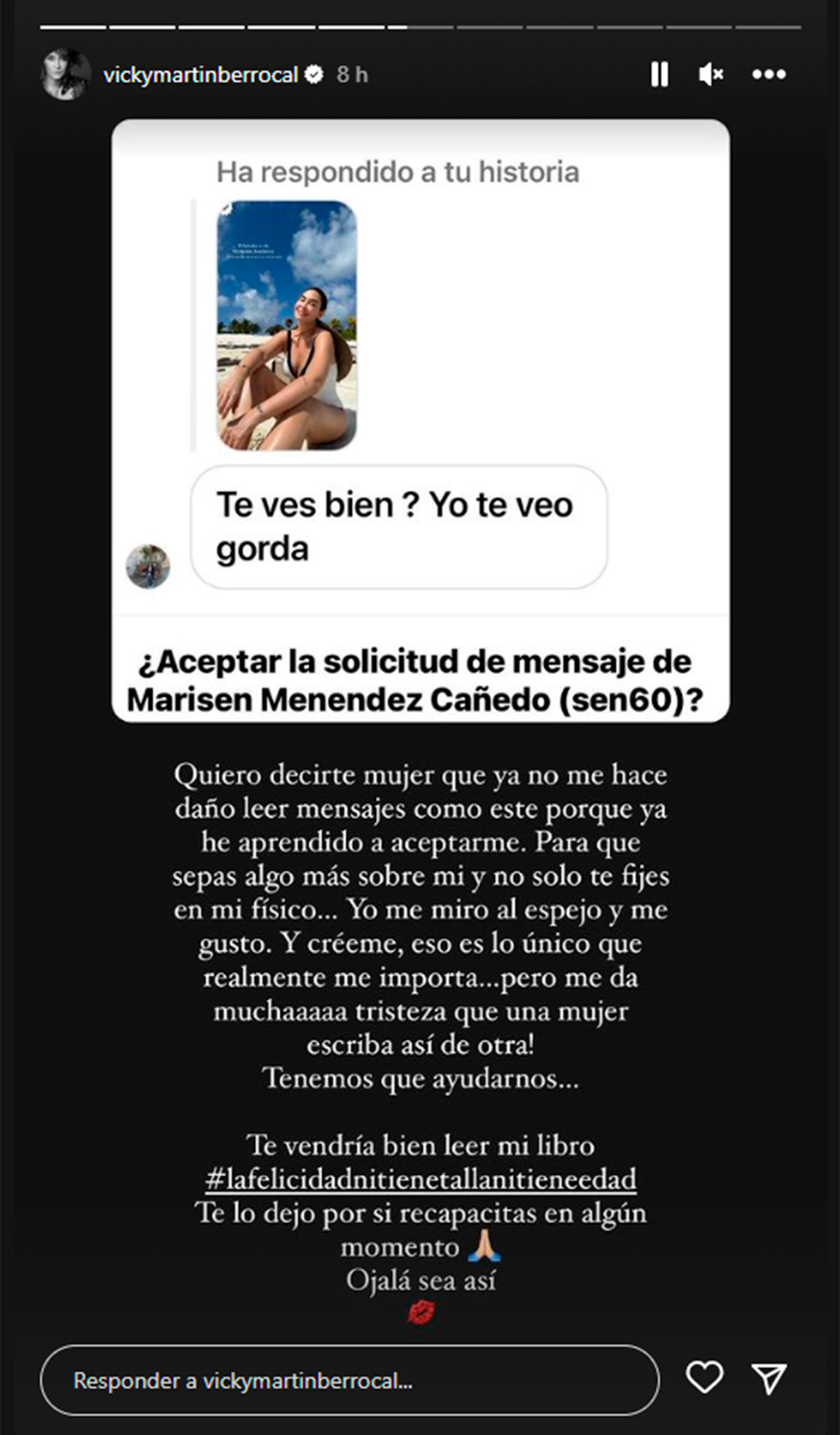 La rotunda respuesta de Vicky Martín Berrocal a un ataque sobre su físico