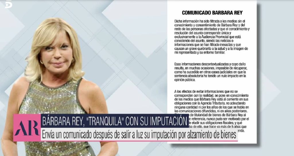 Bárbara Rey emite un comunicado tras la acusación por alzamiento de bienes