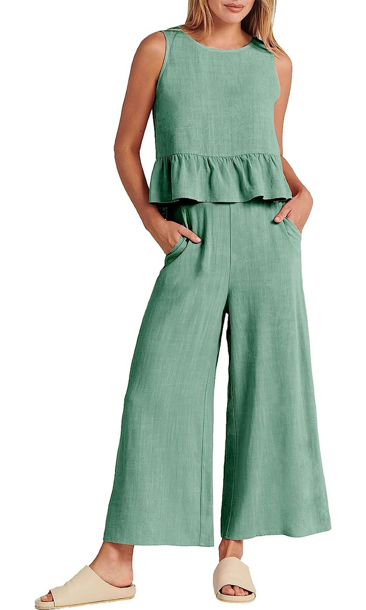 Elegancia y versatilidad en conjuntos de pantalón ancho y blusa ligera