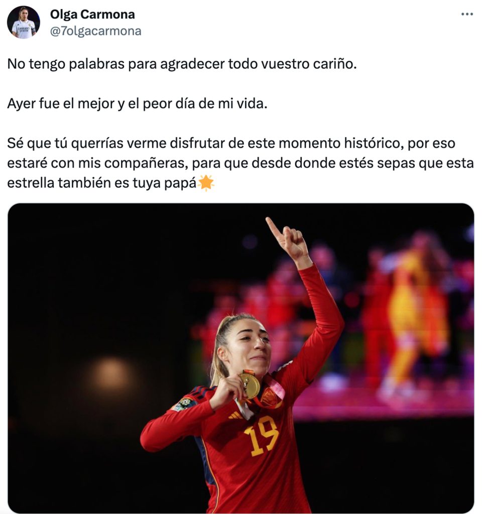 Mensaje de Olga Carmona sobre las celebraciones tras el Mundial.