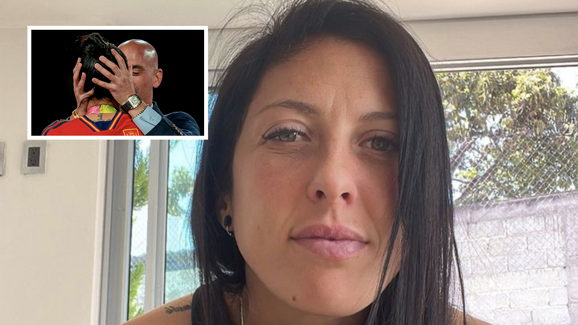 Jenni Hermoso en un selfie y en su beso con Luis Rubiales.