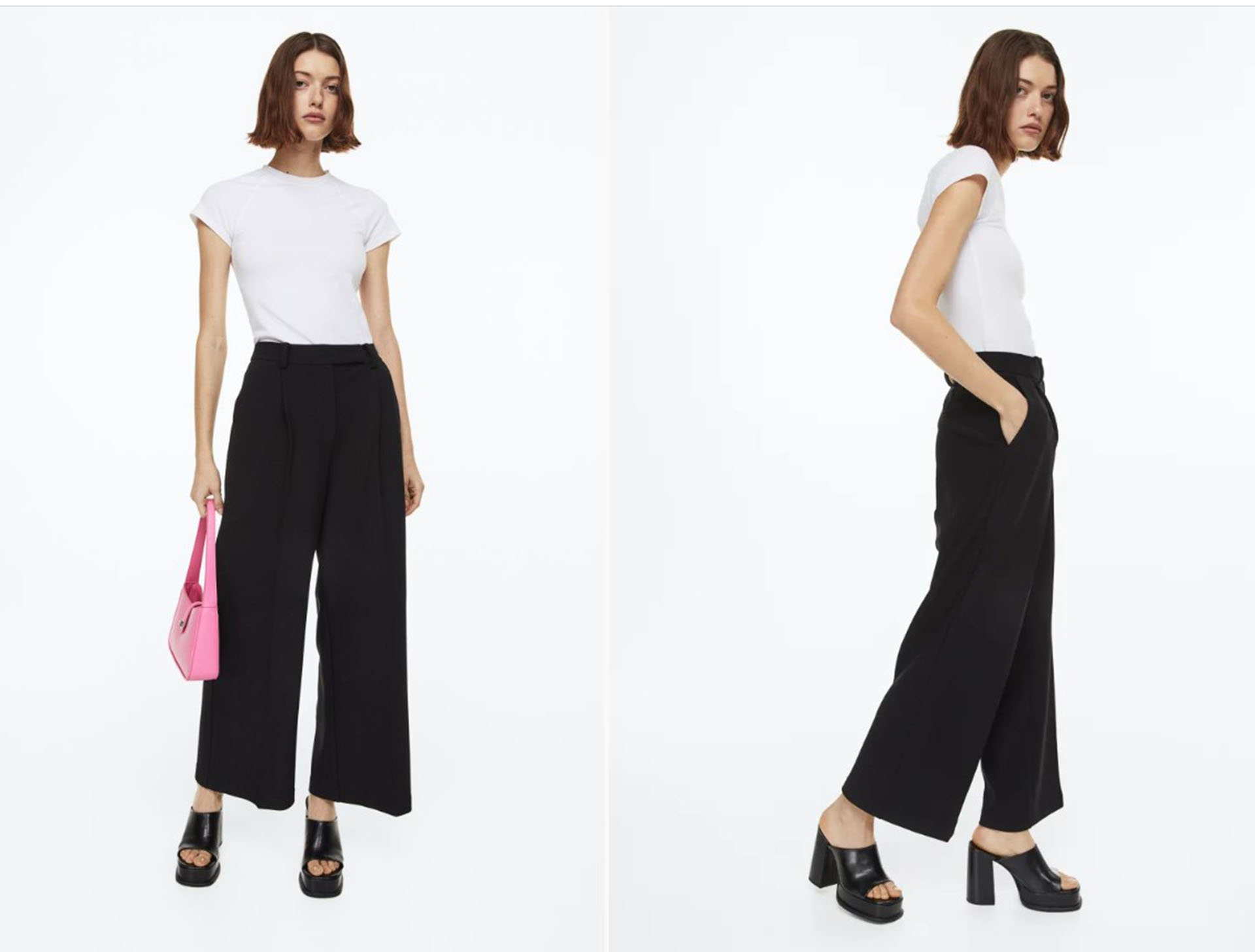 Pantalones culotte con pinzas en color negro