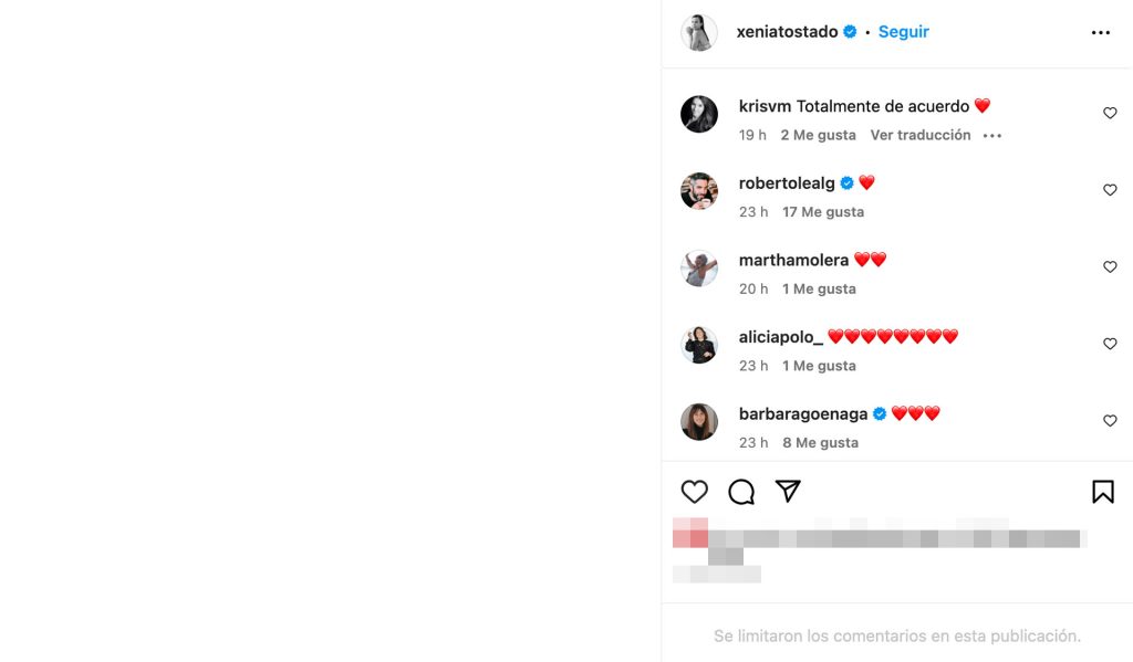 Imagen en blanco del Instagram de Xenia Tostado.