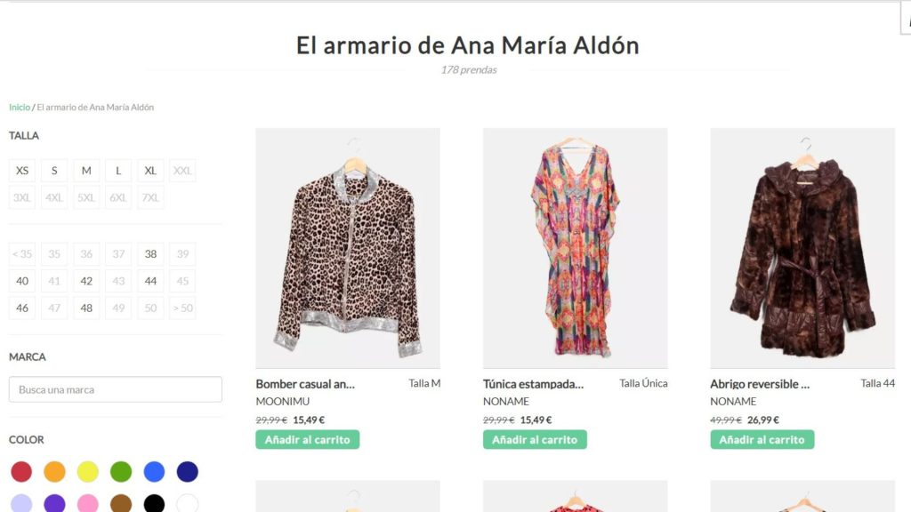 Ana María Aldón pone a la venta su ropa en un portal de segunda mano