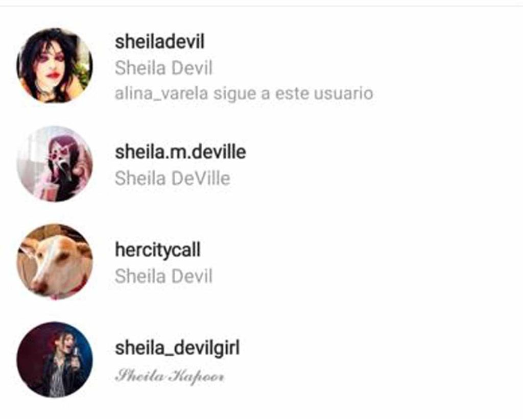 Sheila Devil en Instagram. Este es su nombre de perfil en redes sociales