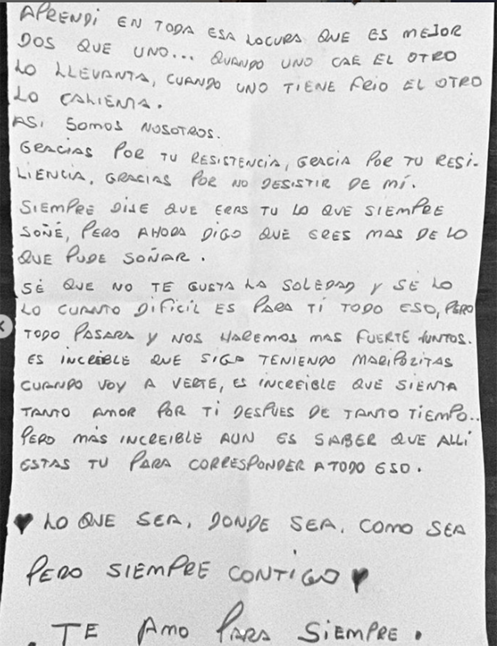 Joana Sanz comparte esta carta en su perfil de Instagram