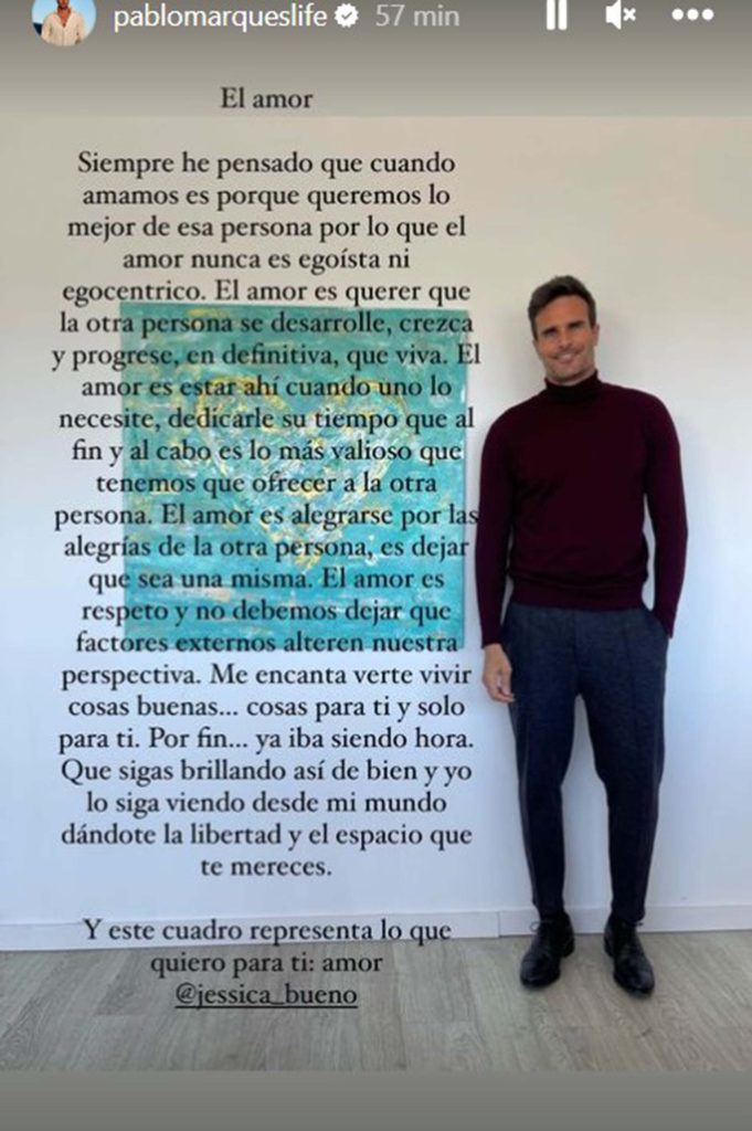 Pablo Marqués dedica una romántica carta a Jessica Bueno