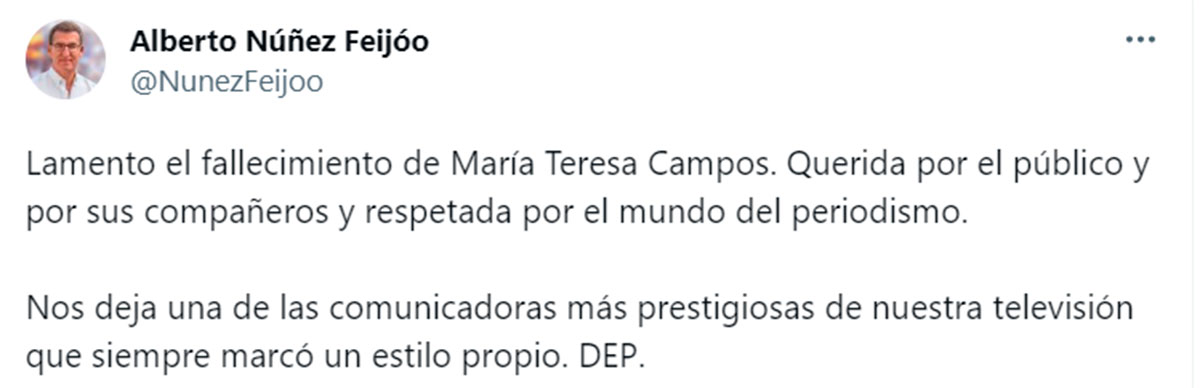Alberto Núñez Feijóo se despide de María Teresa Campos