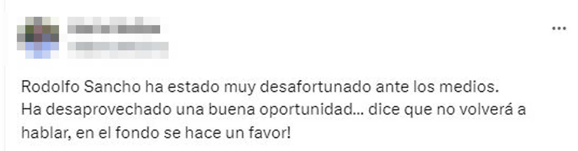 Numerosos mensajes contra Rodolfo Sancho por sus declaraciones