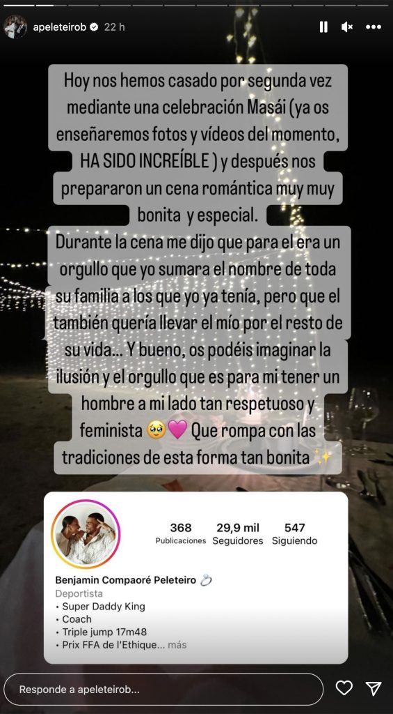 Storie de Ana Peleteiro sobre su segunda boda.