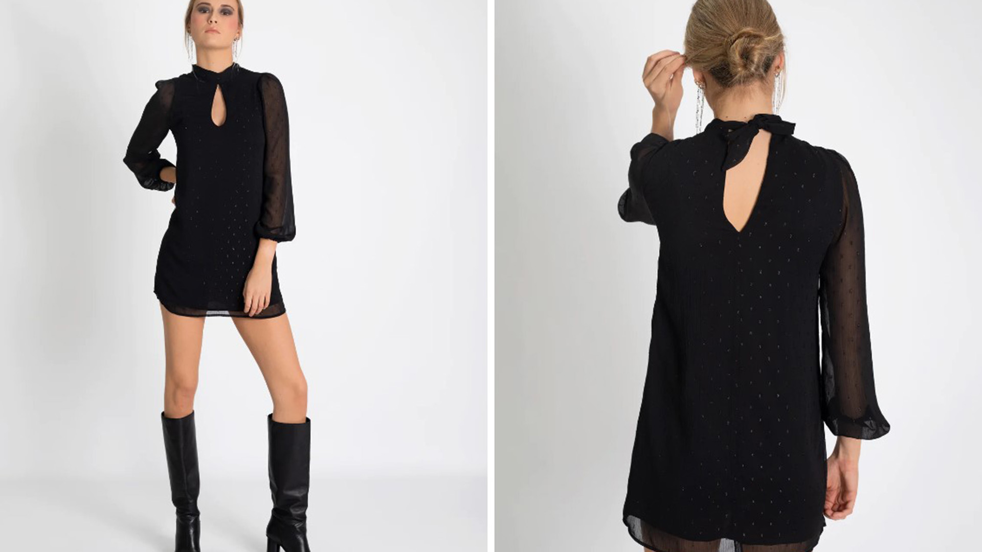 Vestido corto negro con mangas abullonadas