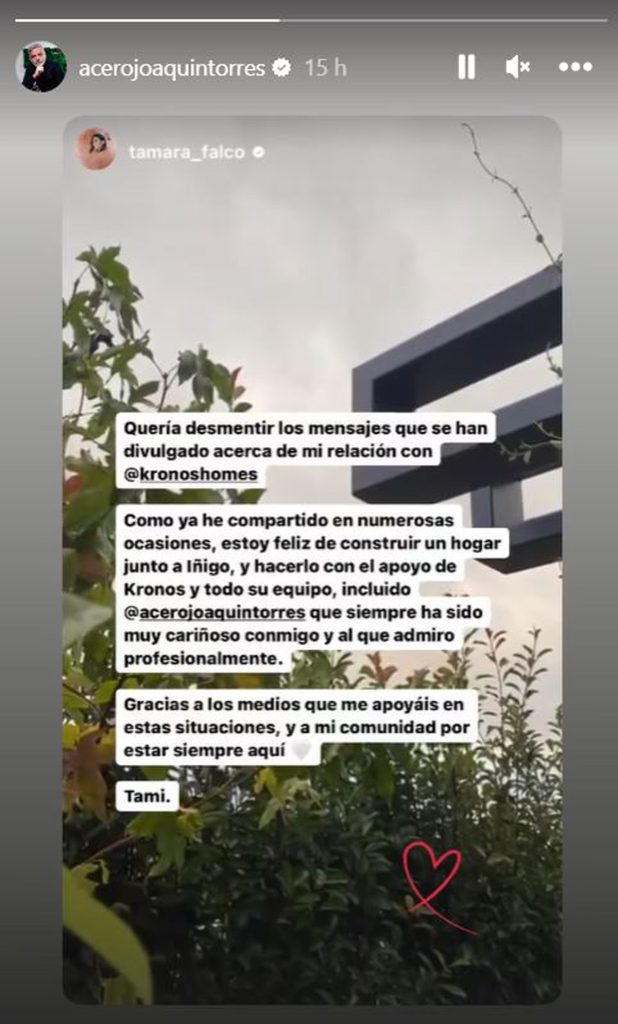 Tamara Falcó ha querido templar los ánimos con Joaquín Torres en redes sociales