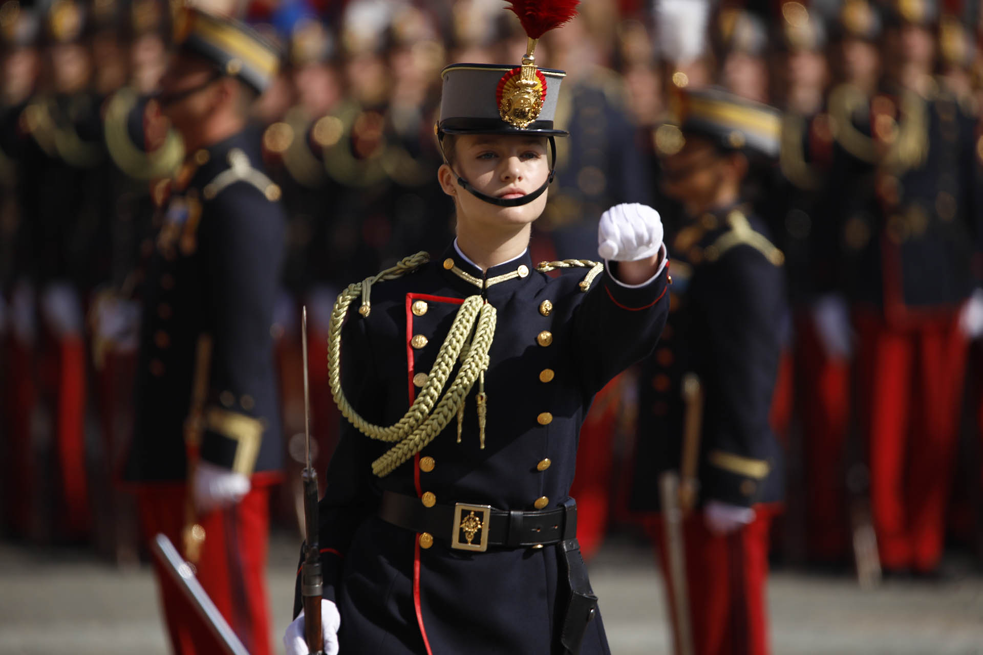 La Princesa Leonor durante su Jura de Bandera en la Academia Militar de Zaragoza.