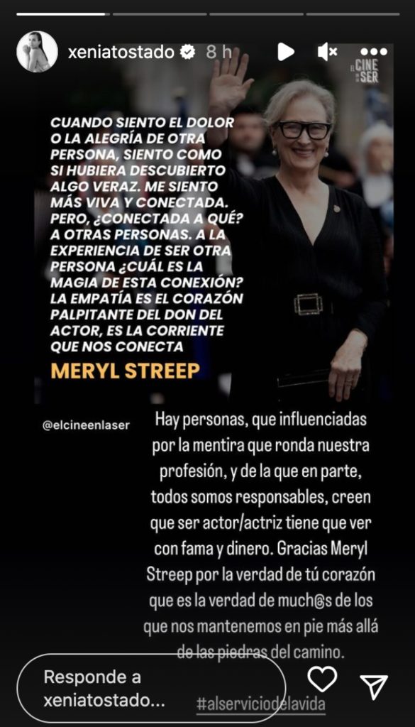 Xenia Tostado recurre a Meryl Streep para lanzar su reflexión más profunda