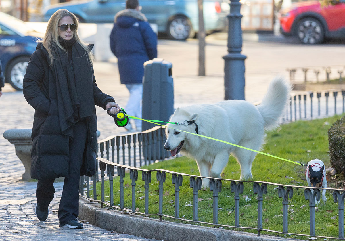 Genoveva Casanova pasea con su perro por Madrid