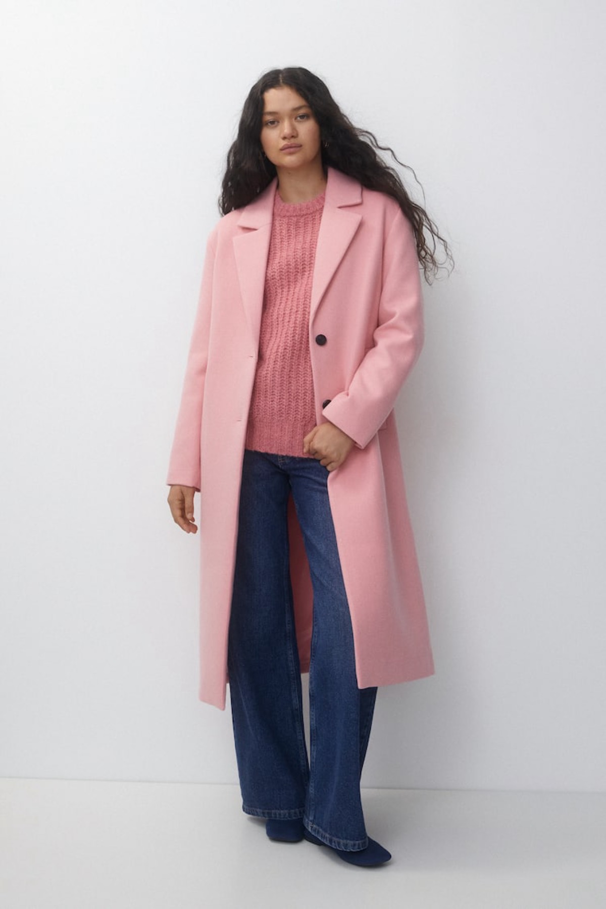 Abrigo rosa de lana