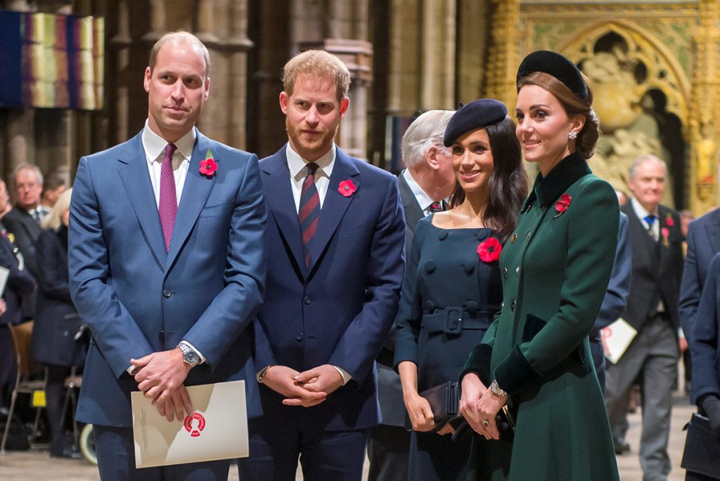 El Príncipe Guillermo, Kate Middleton, el Príncipe Harry y Meghan Markle en Westminster. 