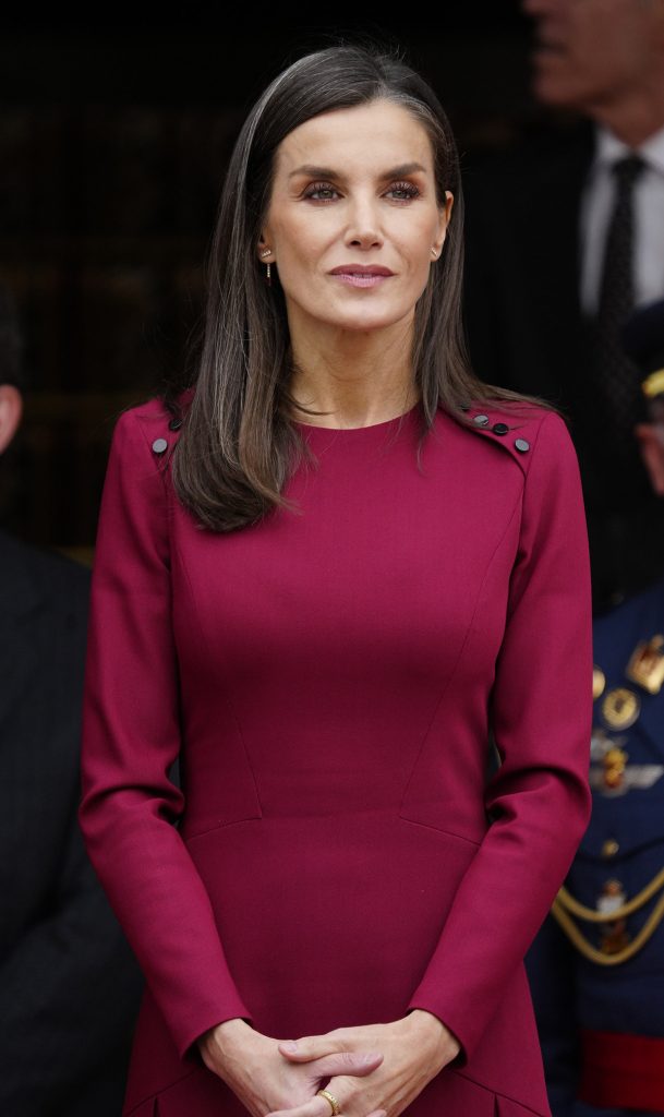 La Reina Letizia, con un vestido burdeos de Carolina Herrera 