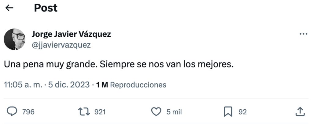 Tweet de Jorge Javier Vázquez sobre Borja Prado.