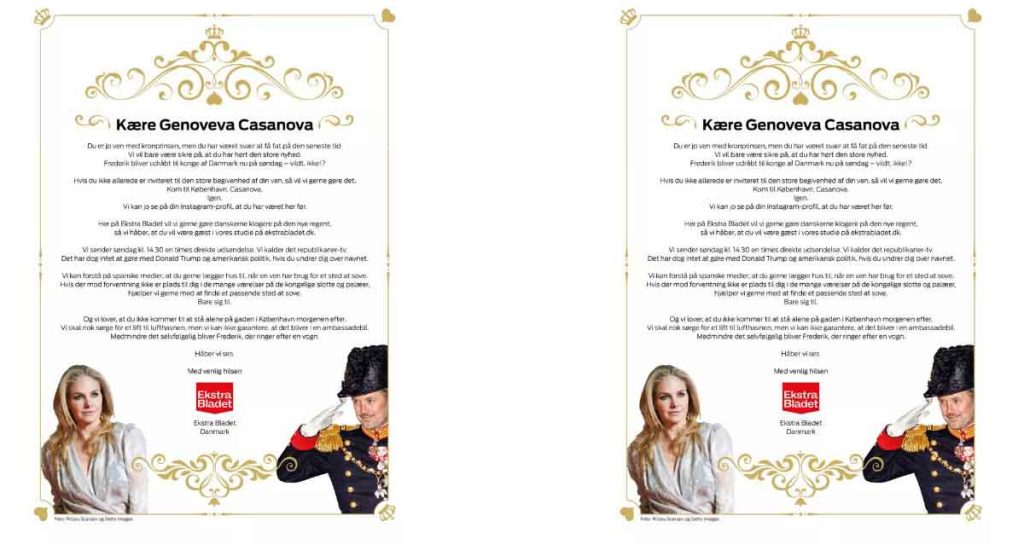 Genoveva Casanova recibió una invitación para la coronación de Federico de Dinamarca