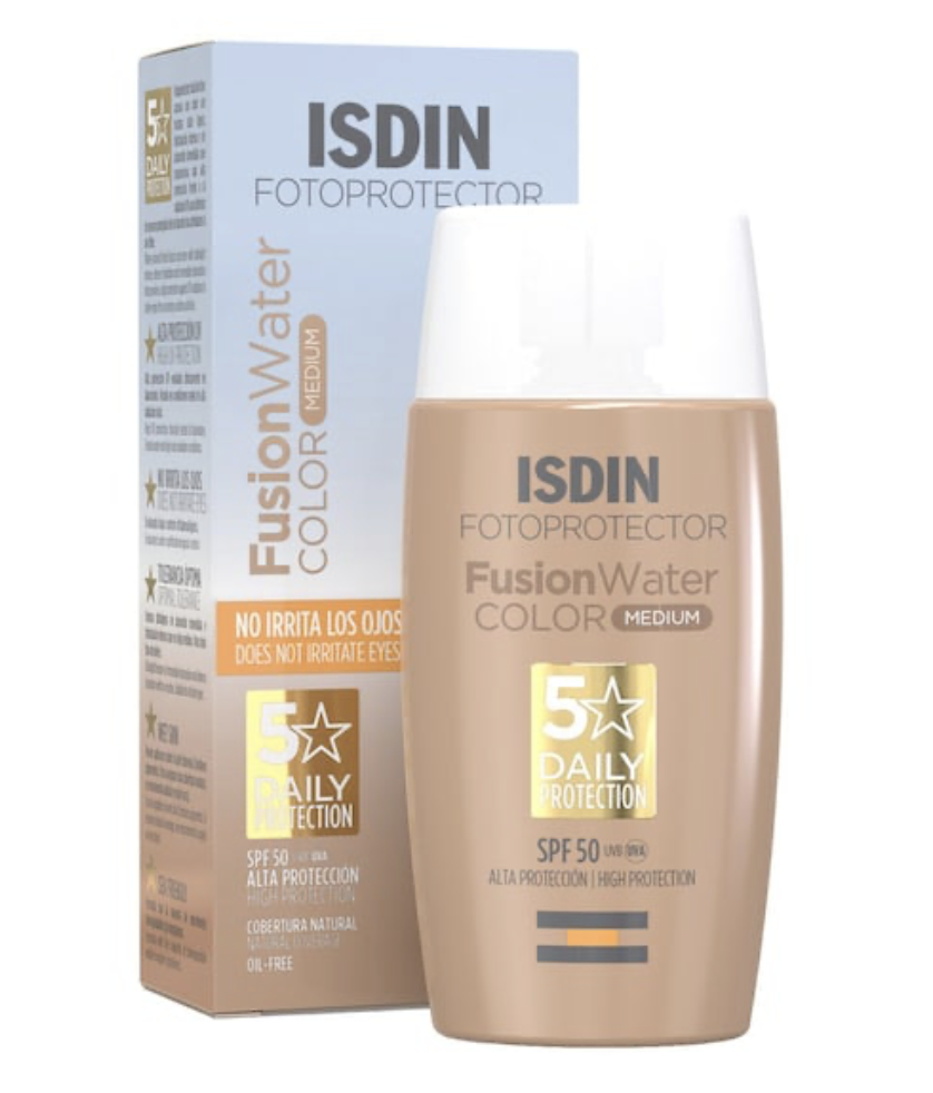 Este fotoprotector solar de ISDIN tiene color e ingredientes principales como ácido hialurónico, para hidratar la piel