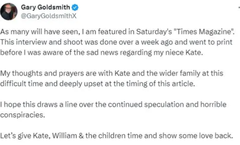 Captura del mensaje en Twitter del tío de Kate Middleton