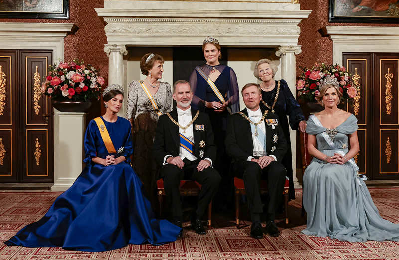 La Familia Real holandesa y los Reyes de España en el banquete estatal