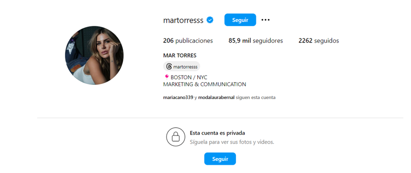 Mar Torres echa el cierre a su perfil de Instagram. 