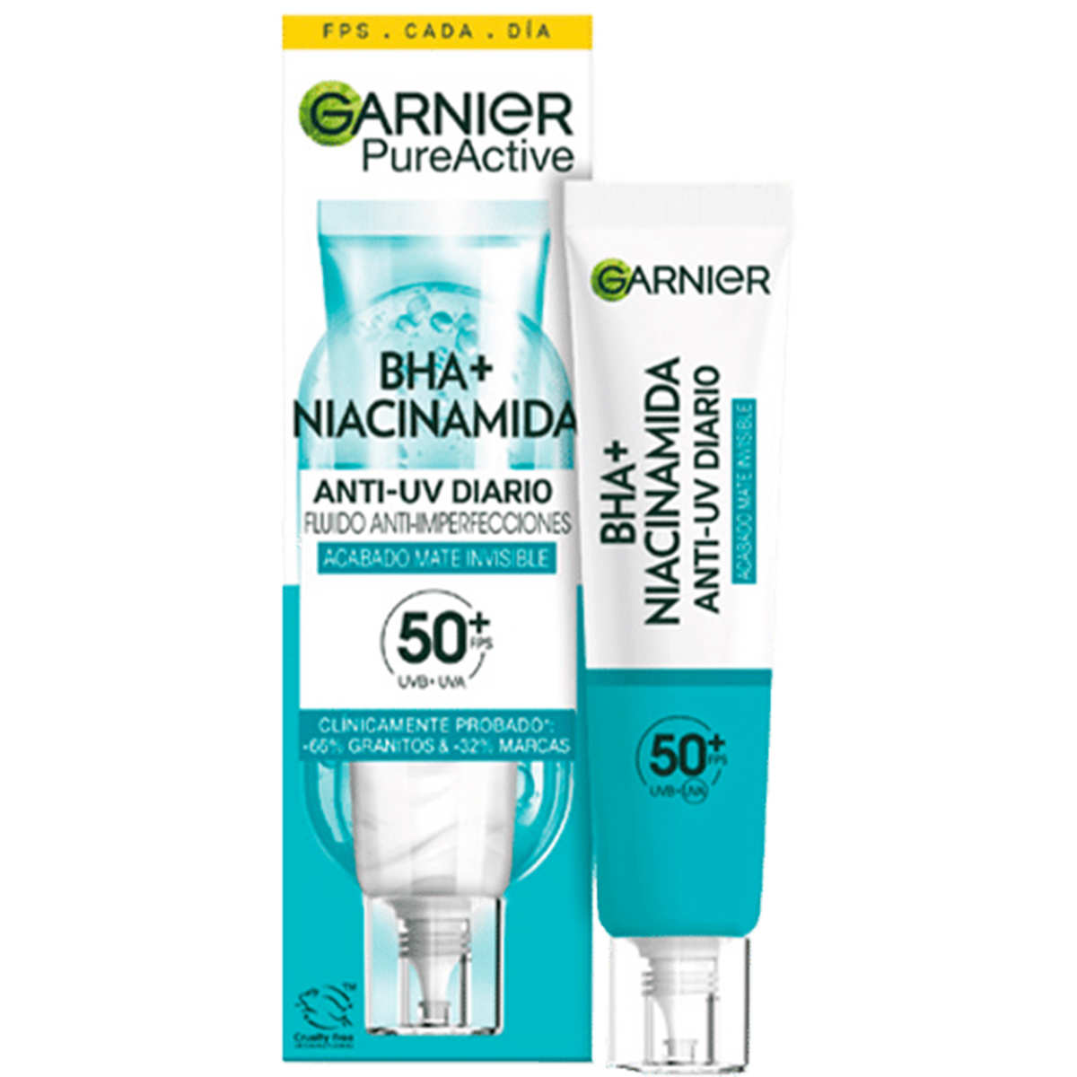 Fluido Anti imperfecciones con niacinamida, a´cido salici´lico y SPF50 de Garnier 11,99 euros 