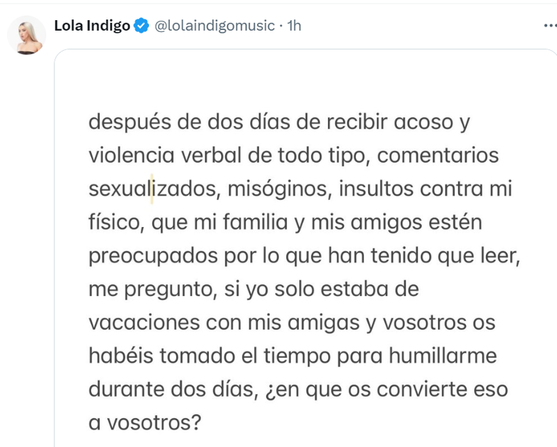 Tuit de Lola Índigo. 