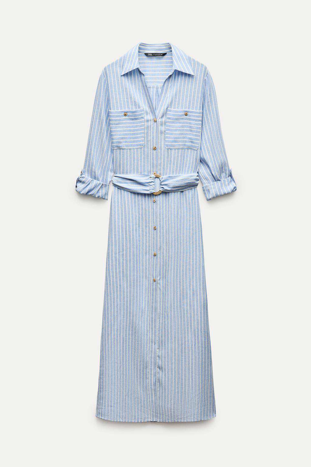 Vestido camisero midi con lino de Zara 29,99 euros