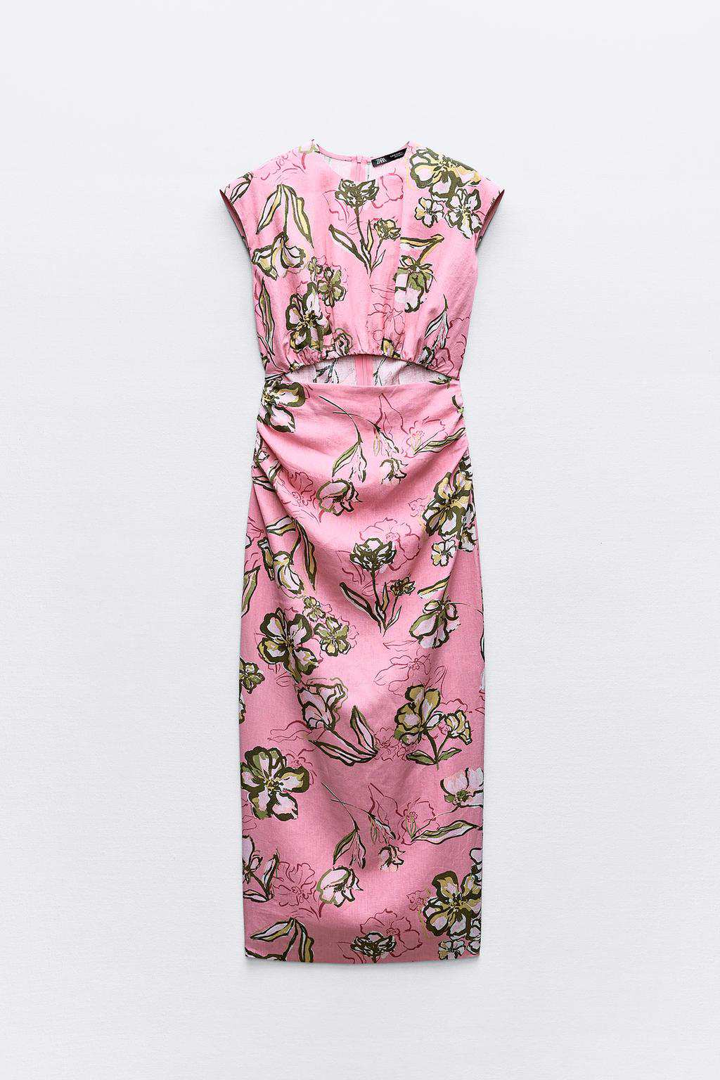 Vestido estampado con lino de Zara 29,99 euros
