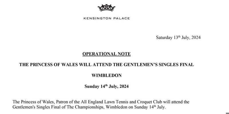 Comunicado de la Casa Real británica sobre Wimbledon